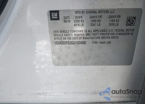 2016 Cadillac Ct6 Luxury z USA, uszkodzony, nr VIN 1G6KD5RS3GU160409